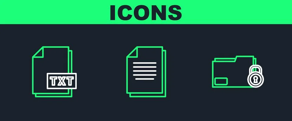 Set line Folder and lock, TXT file document and Document icon. Vector イラスト素材