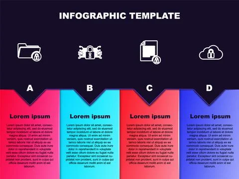 Set line Folder and lock, Cyber security, Document and Cloud computing. Business Stock Illustration