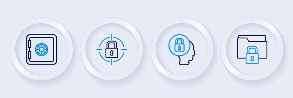 Set line Folder and lock, Lock, and Safe icon. Vector Stock Illustration