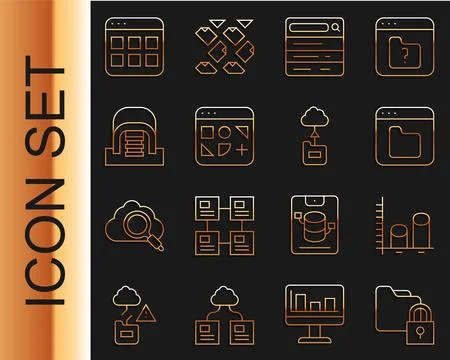 Set line Folder and lock Data analysis Browser files Search engine Different  Stock Illustration