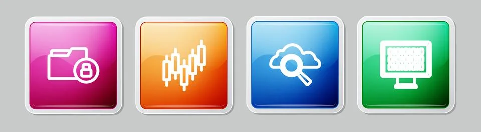 Set line Folder and lock, Browser with stocks market, Search cloud computin.. 스톡 일러스트