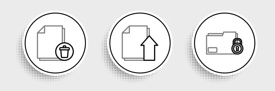 Set line Folder and lock, Delete file document and Upload icon. Vector Illustrazione stock