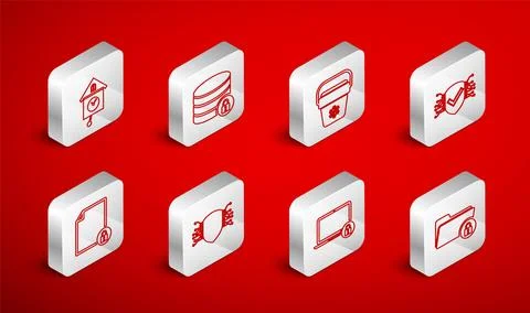 Set line Folder and lock, Server security with, Cooler bag, Cyber, Laptop, .. Stock Illustration