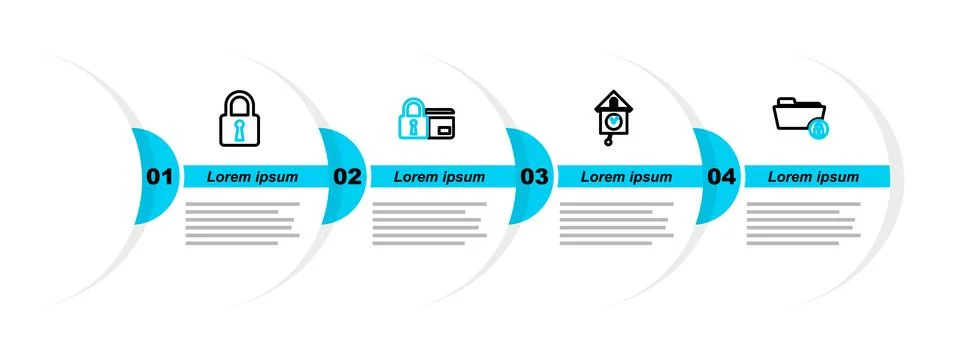 Set line Folder and lock, Retro wall watch, Credit card with and Lock icon... Stock Illustration