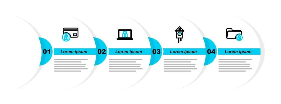 Set line Folder and lock, Retro wall watch, Laptop and Credit card with ico.. Stock-Illustration