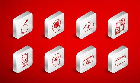 Set line Folder, Head hunting concept, Music streaming service, Data exchange Stock Illustration