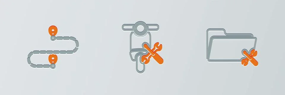 Set line Folder service, Route location and Scooter icon. Vector Stock Illustration