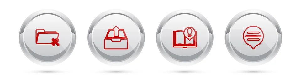 Set line Folder service, Upload inbox, Interesting facts and Speech bubble chat Stock Illustration