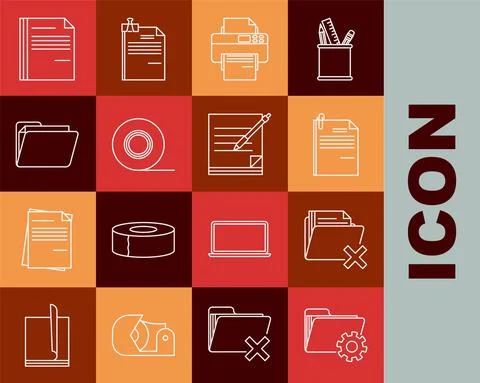 Set line Folder settings with gears, Delete folder, File document and paper clip 스톡 일러스트