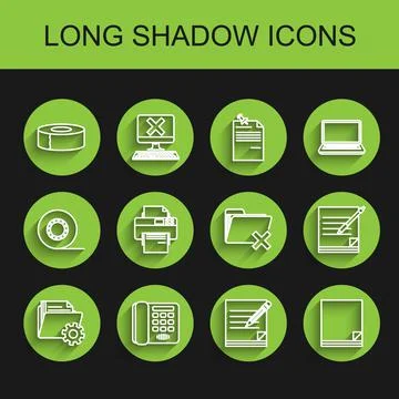 Set line Folder settings with gears, Telephone, Scotch, Blank notebook and Stock Illustration