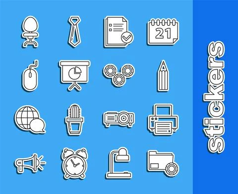 Set line Folder settings with gears, Document and check mark, Presentation 스톡 일러스트