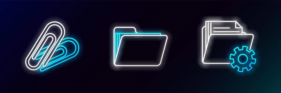 Set line Folder settings with gears, Paper clip and Document folder icon Stock Illustration