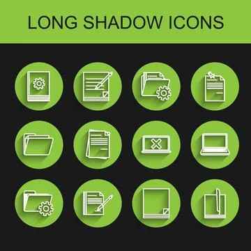 Set line Folder settings with gears, Blank notebook and pen, User manual, Fil 스톡 일러스트