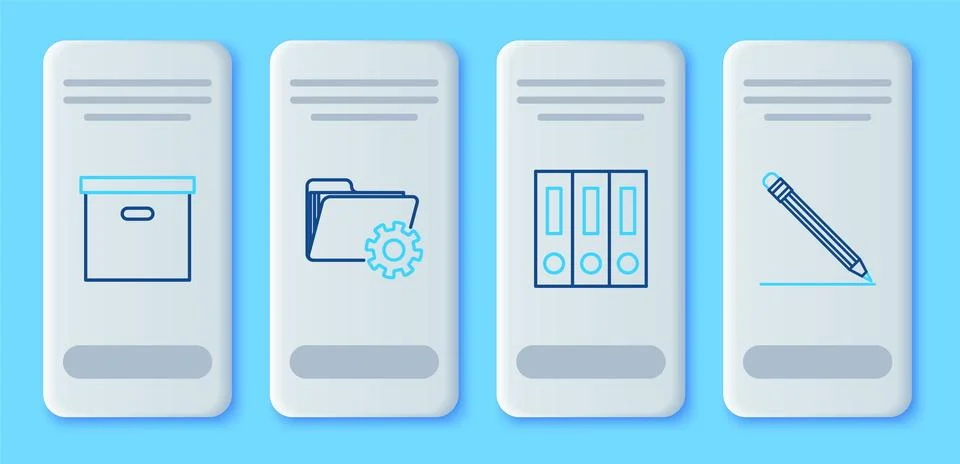 Set line Folder settings with gears, Office folders papers and documents, Carton Stock Illustration