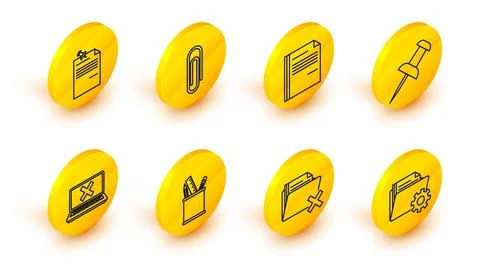 Set line Folder settings with gears, Delete folder, Pencil case stationery Stock Illustration