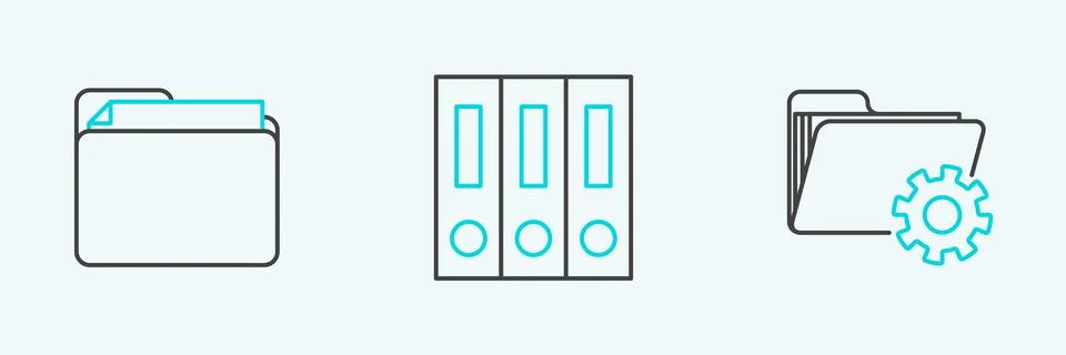 Set line Folder settings with gears, Document folder and Office folders papers Stock Illustration
