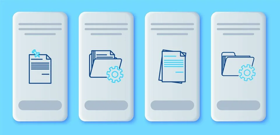 Set line Folder settings with gears, File document, Note paper pinned pushb.. 스톡 일러스트