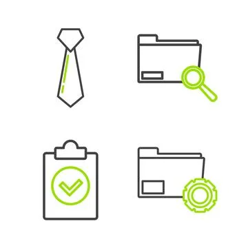 Set line Folder settings with gears, Completed task, Search concept folder .. Stock Illustration