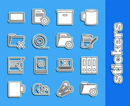 Set line Folder settings with gears, Office folders papers and documents, B.. Stock Illustration