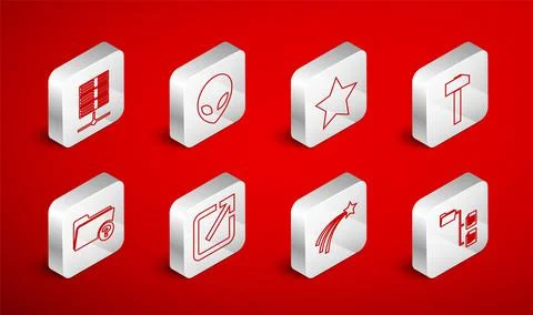 Set line Folder tree, Alien, Star, Hammer, Falling star, Server, Data, Web Ho Stock Illustration