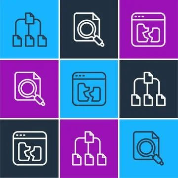 Set line Folder tree, Broken file and Search concept with folder icon. Vector Stockillustratie