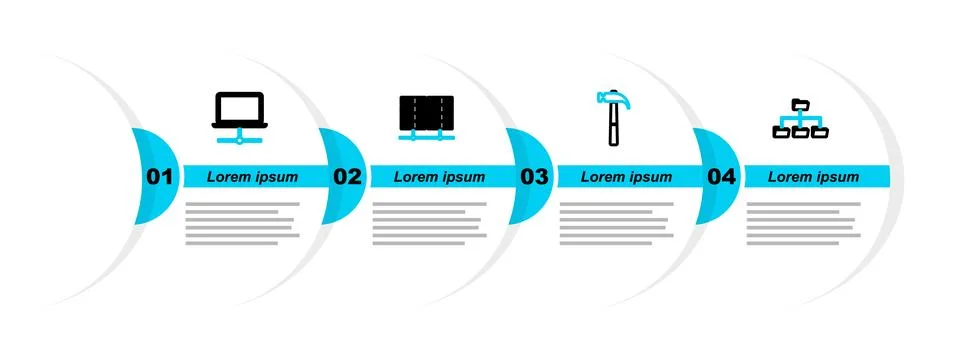 Set line Folder tree, Hammer, Server, Data, Web Hosting and Computer networ.. Illustrazione stock