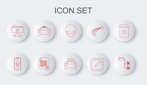 Set line Folder tree, Mobile recording, Alien, Open new window, FTP cancel Stock Illustration