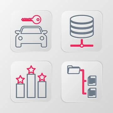 Set line Folder tree, Ranking star, Server, Data, Web Hosting and Car renta.. Stock Illustration