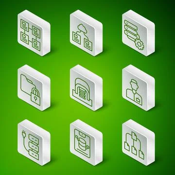 Set line Folder tree, Server, Data, Web Hosting, Hierarchy organogram chart Stock Illustration