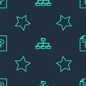 Set line Folder tree, Star and Unknown document on seamless pattern. Vector Illustrazione stock
