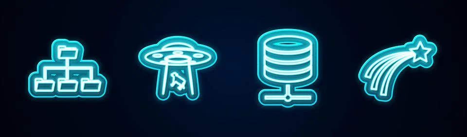 Set line Folder tree, UFO abducts cow, Server, Data, Web Hosting and Falling  스톡 일러스트
