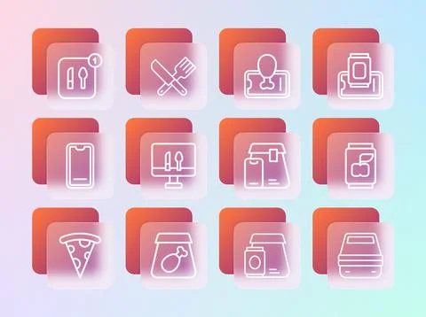 Set line Food ordering on mobile, Online meal, food,  and Crossed knife and.. Ilustración de archivo