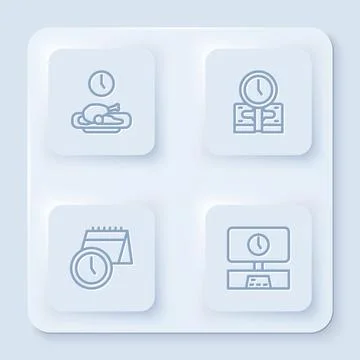 Set line Food time, Time is money, Calendar and clock and Smart Tv. White square Stock Illustration