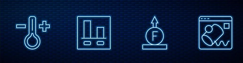 Set line Force of physic formula, Thermometer, Graph chart infographic and Data Illustrazione stock
