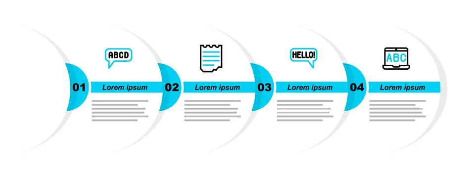 Set line Foreign language online study, Hello different languages, Notebook.. Stock Illustration