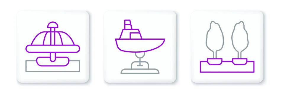 Set line Forest, Attraction carousel and Swing boat icon. Vector Illustrazione stock