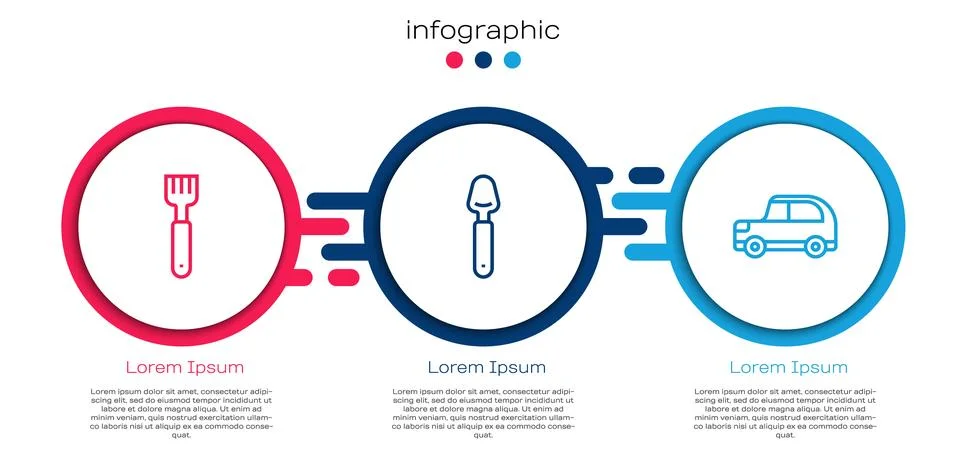 Set line Fork, Spoon and Car. Business infographic template. Vector Stock Illustration