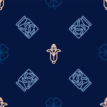 Set line Four leaf clover, Pickled cucumbers in jar and Corn on seamless pattern イラスト素材