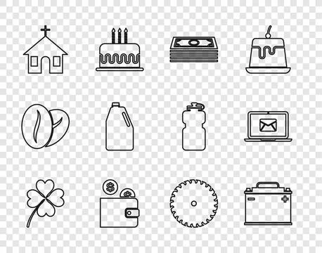 Set line Four leaf clover, Car battery, Stacks paper money cash, Wallet with 스톡 일러스트