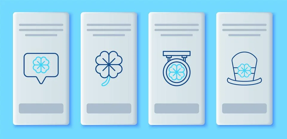 Set line Four leaf clover, Street signboard with four, in speech bubble and.. 스톡 일러스트