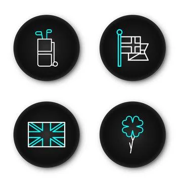 Set line Four leaf clover, Flag of Great Britain, England flag on flagpole .. Stock Illustration