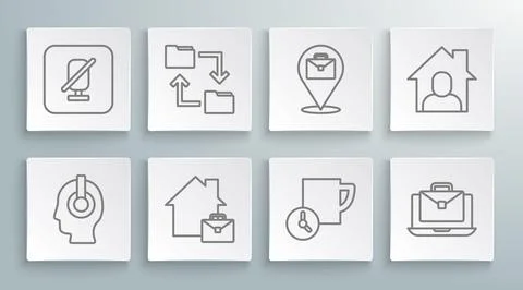 Set line Freelancer, Cloud storage document folder, Online working, Time ma.. Stock Illustration