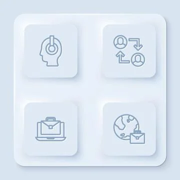 Set line Freelancer, Project team base, Online working and . White square button 스톡 일러스트