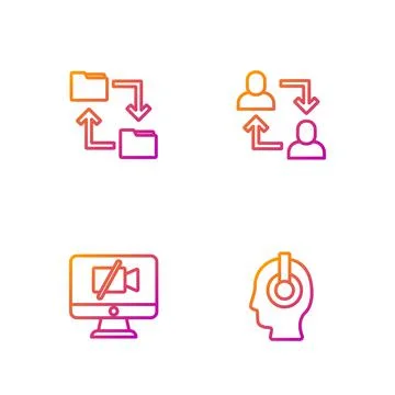 Set line Freelancer, Video camera Off on computer, Cloud storage document folder Stock Illustration