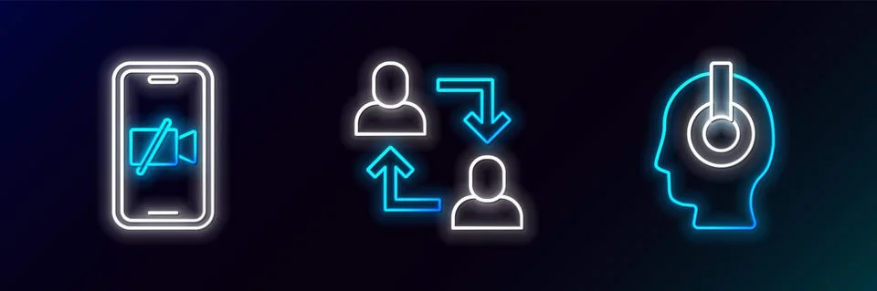 Set line Freelancer, Video camera Off on mobile and Project team base icon Illustrazione stock