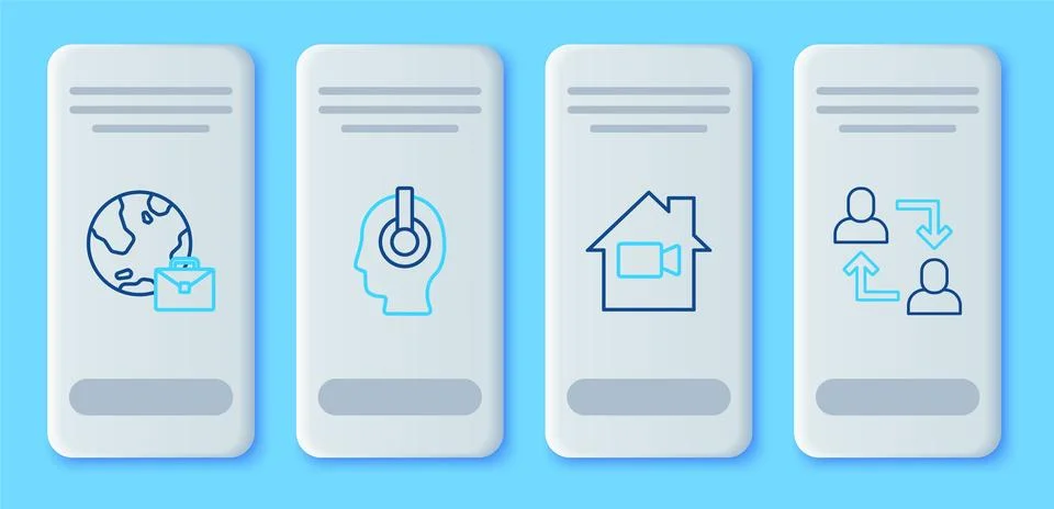 Set line Freelancer, Video camera Off in home, Online working and Project t.. Stock Illustration