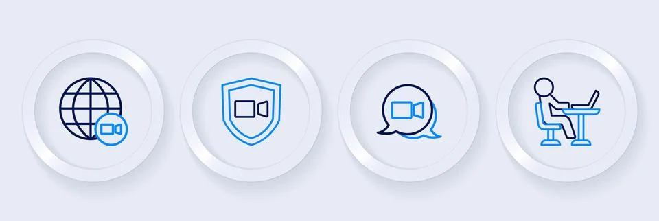 Set line Freelancer, Video chat conference,  and  icon. Vector Stock Illustration