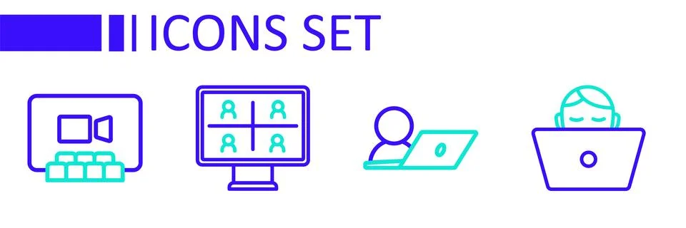 Set line Freelancer, Video chat conference,  and  icon. Vector Stock Illustration