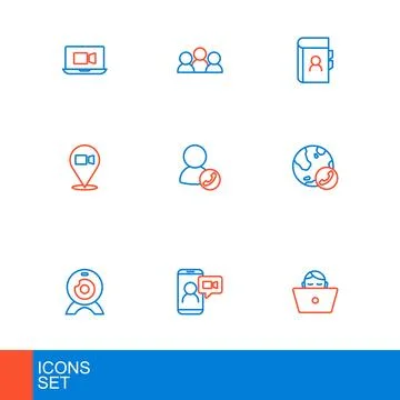 Set line Freelancer, Video chat conference, Web camera, Phone book and Meet.. Stock Illustration