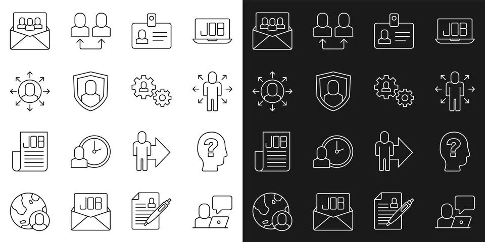 Set line Freelancer, Worker, Multitasking manager working, Identification b.. Stockillustratie